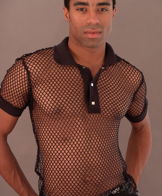 Vintage black mesh polo by Dulce de Leche