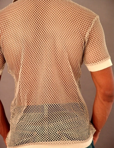 Vintage light-olive mesh polo by Dulce de Leche