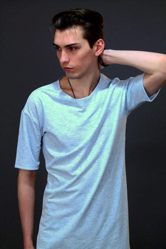 Elongated scoop crew t-shirt by Mission (soft blue)